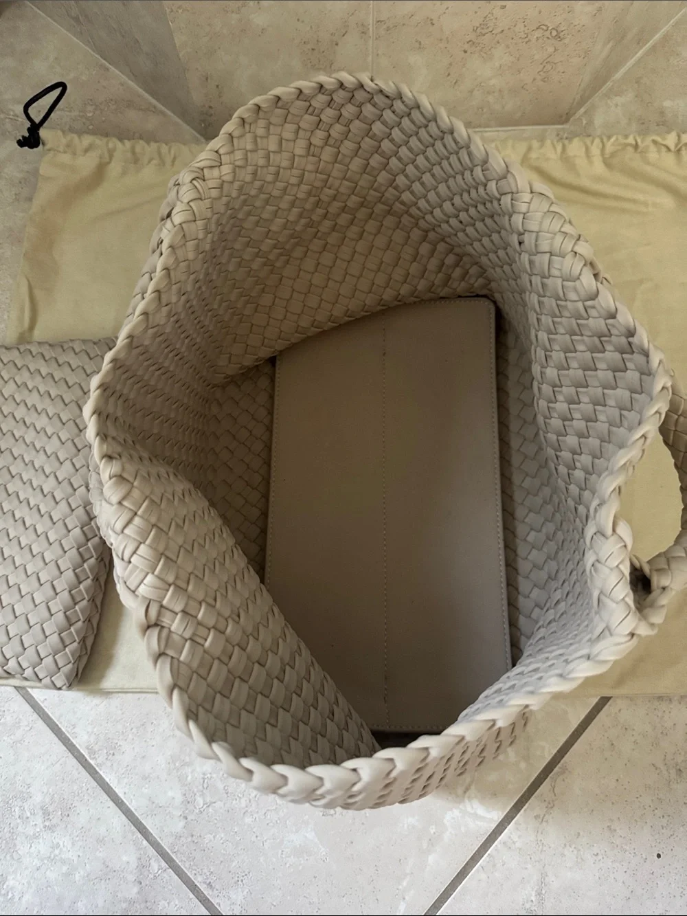 Naghedi medium Woven Top-Handle Tote with Matching Pouch in cream
